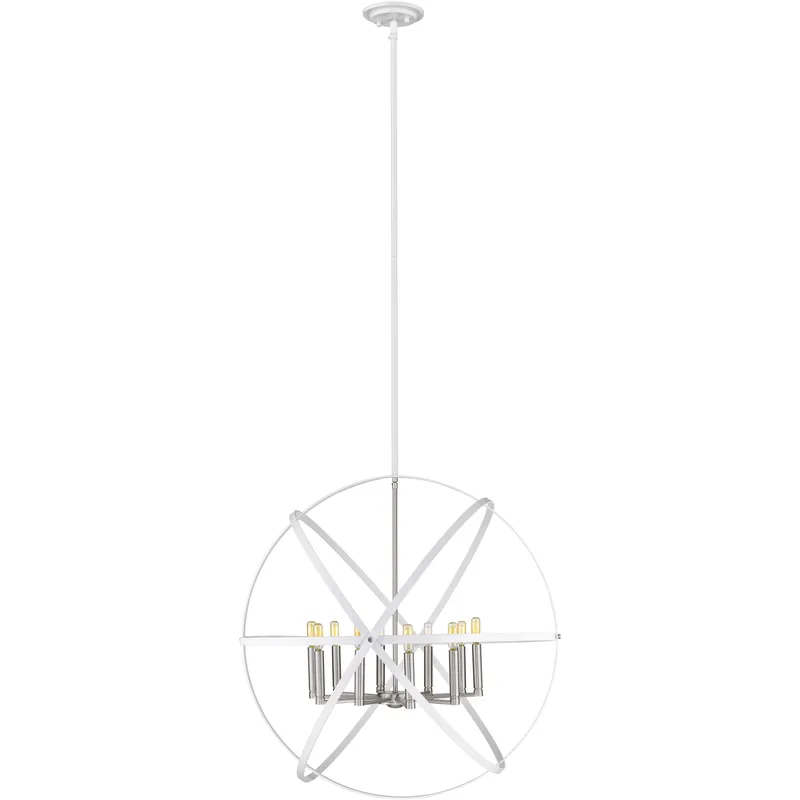 Cavallo 10 Light 36 inch Hammered White and Brushed Nickel Chandelier Ceiling Light