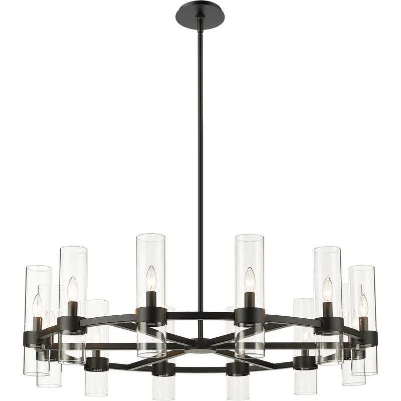 Datus 12 Light 43.5 inch Matte Black Chandelier Ceiling Light in Heritage Brass
