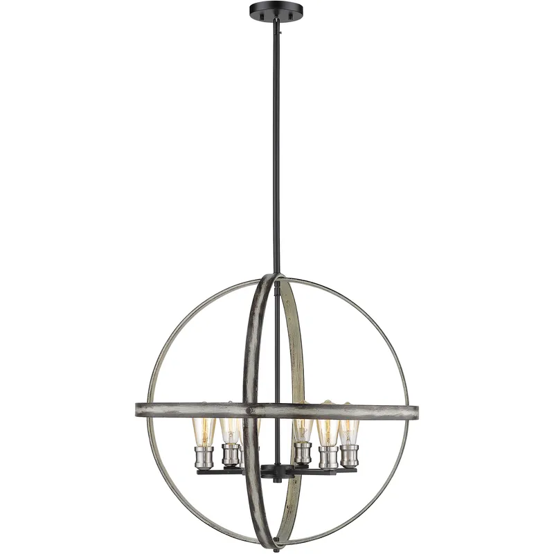 Kirkland 6 Light 26 inch Ashen Barnboard Chandelier Ceiling Light