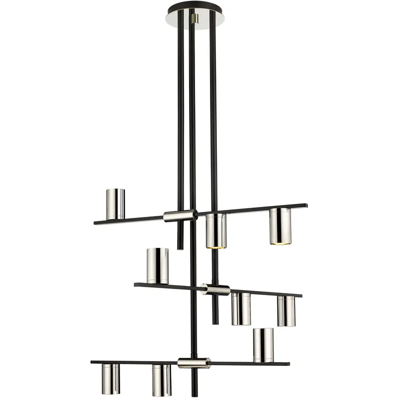 Calumet 9 Light 36 inch Matte Black and Polished Nickel Chandelier Ceiling Light