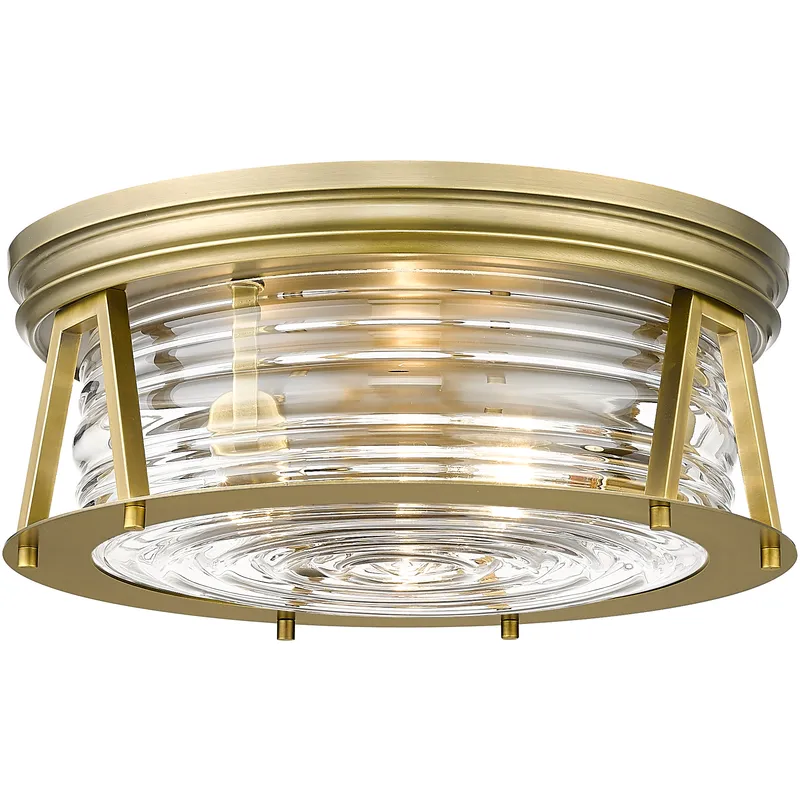 Cape Harbor 3 Light 16 inch Rubbed Brass Flush Mount Ceiling Light