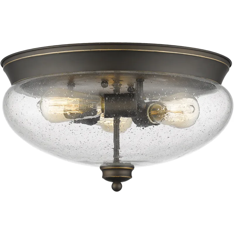Amon 3 Light 15 inch Olde Bronze Flush Mount Ceiling Light in Clear Seedy Glass, 5.1