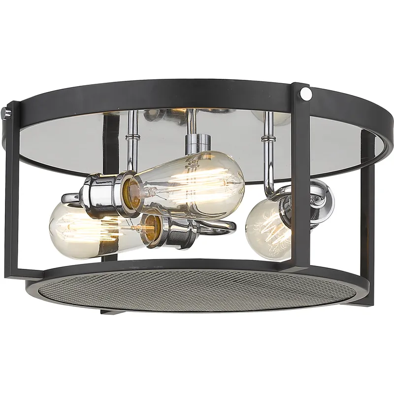 Halcyon 3 Light 16.25 inch Matte Black and Chrome Flush Mount Ceiling Light