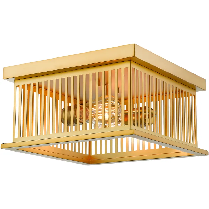 Camellia 2 Light 12 inch Brass Flush Mount Ceiling Light in Brass Steel