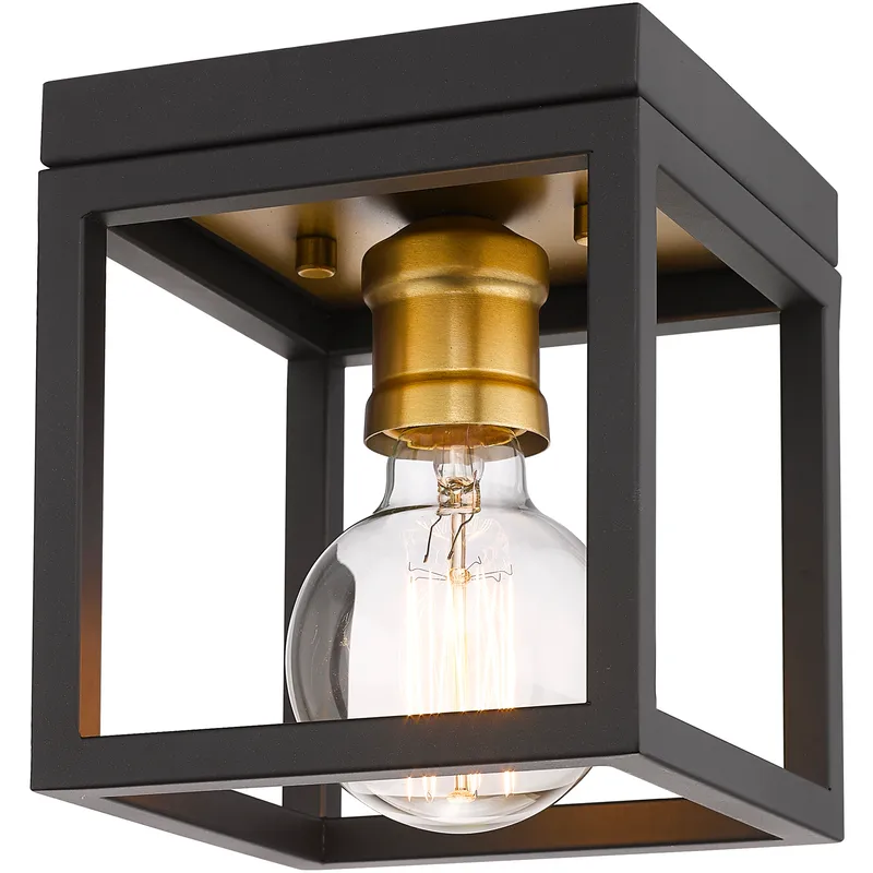 Kube 1 Light 5.75 inch Bronze and Olde Brass Flush Mount Ceiling Light