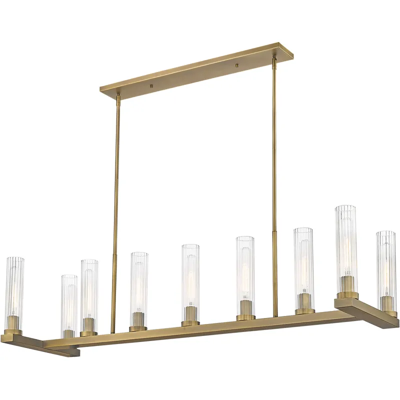 Beau 9 Light 56 inch Rubbed Brass Linear Chandelier Ceiling Light