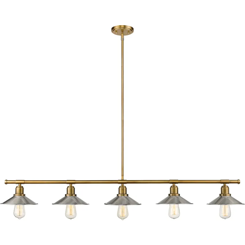 Casa 5 Light 51.5 inch Factory Brass Linear Chandelier Ceiling Light in Brushed Nickel Steel