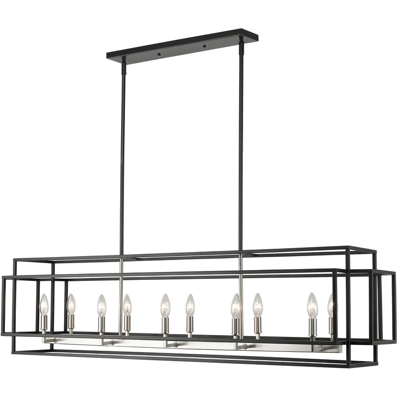Titania 10 Light 54 inch Black and Brushed Nickel Linear Chandelier Ceiling Light