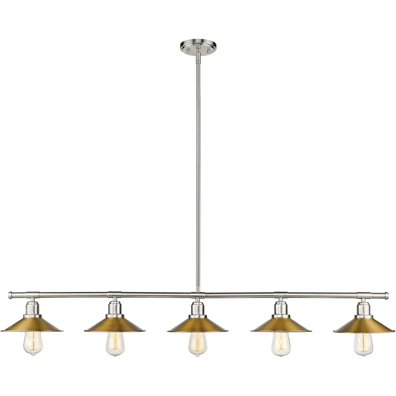 Casa 5 Light 51.5 inch Brushed Nickel Linear Chandelier Ceiling Light in Factory Brass Steel