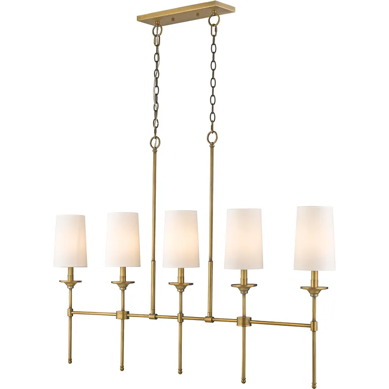 Emily 5 Light 51 inch Rubbed Brass Linear Chandelier Ceiling Light