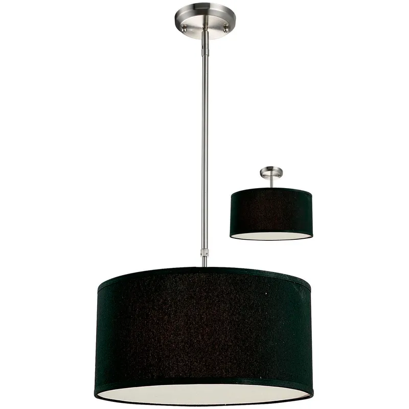 Albion 3 Light 16 inch Brushed Nickel Pendant Ceiling Light in Black Fabric