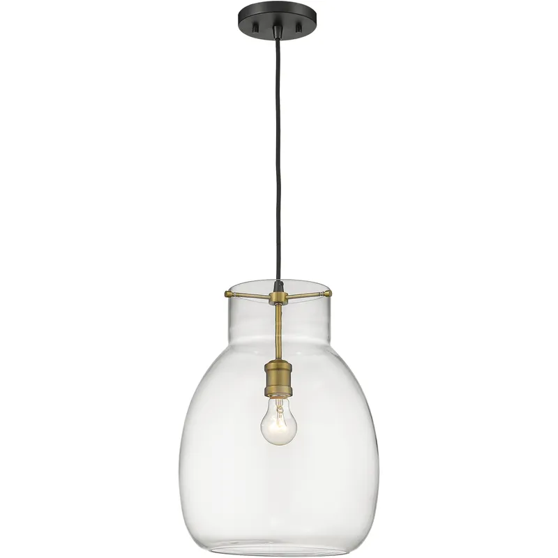 Bella 1 Light 12 inch Matte Black and Olde Brass Pendant Ceiling Light