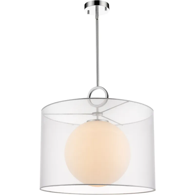 Arosia 1 Light 20 inch Chrome Pendant Ceiling Light in 9, White Fabric