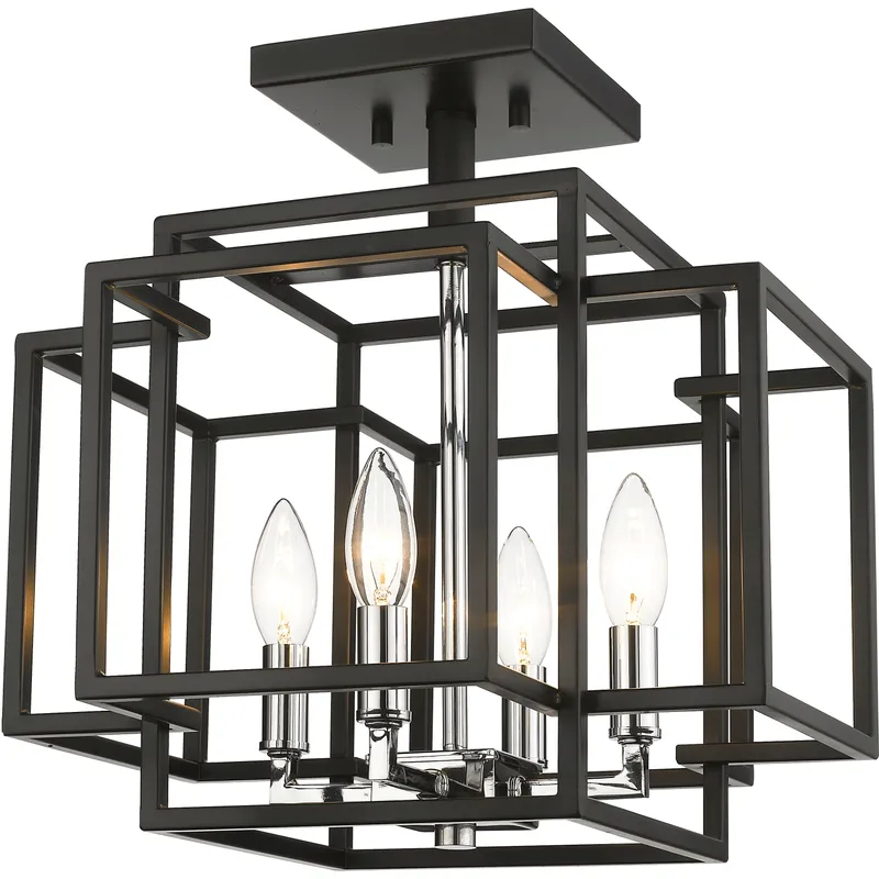 Titania 4 Light 14 inch Black and Chrome Semi Flush Mount Ceiling Light