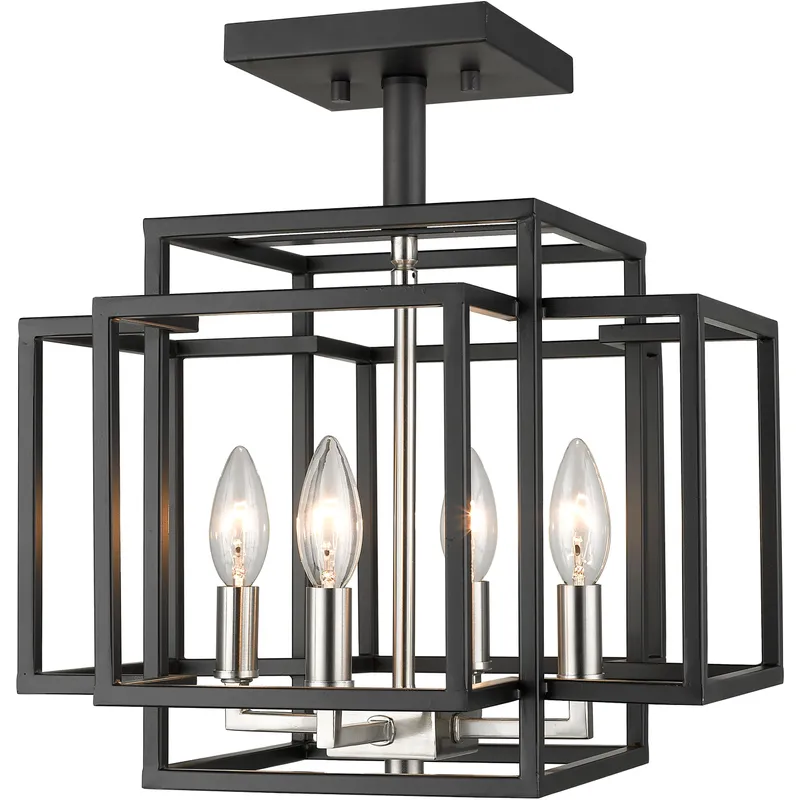 Titania 4 Light 14 inch Black and Brushed Nickel Semi Flush Mount Ceiling Light