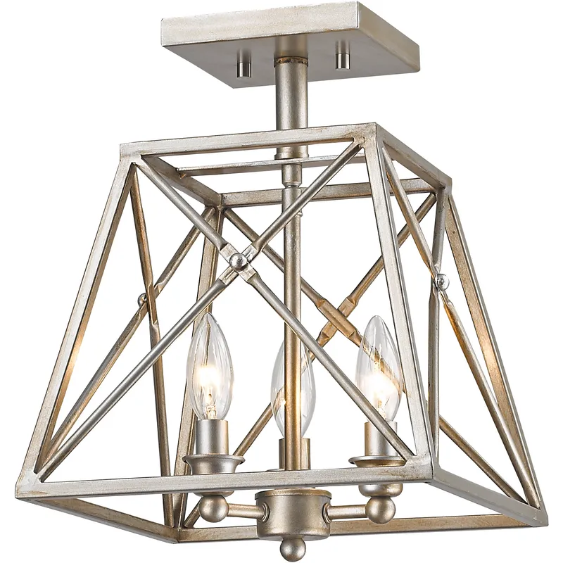 Trestle 3 Light 11 inch Antique Silver Semi Flush Mount Ceiling Light in 4.18