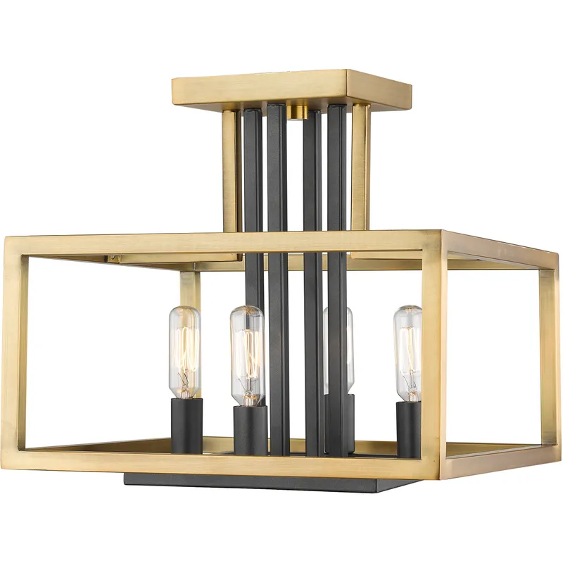 Quadra 4 Light 12 inch Olde Brass and Bronze Semi Flush Mount Ceiling Light in 5.61