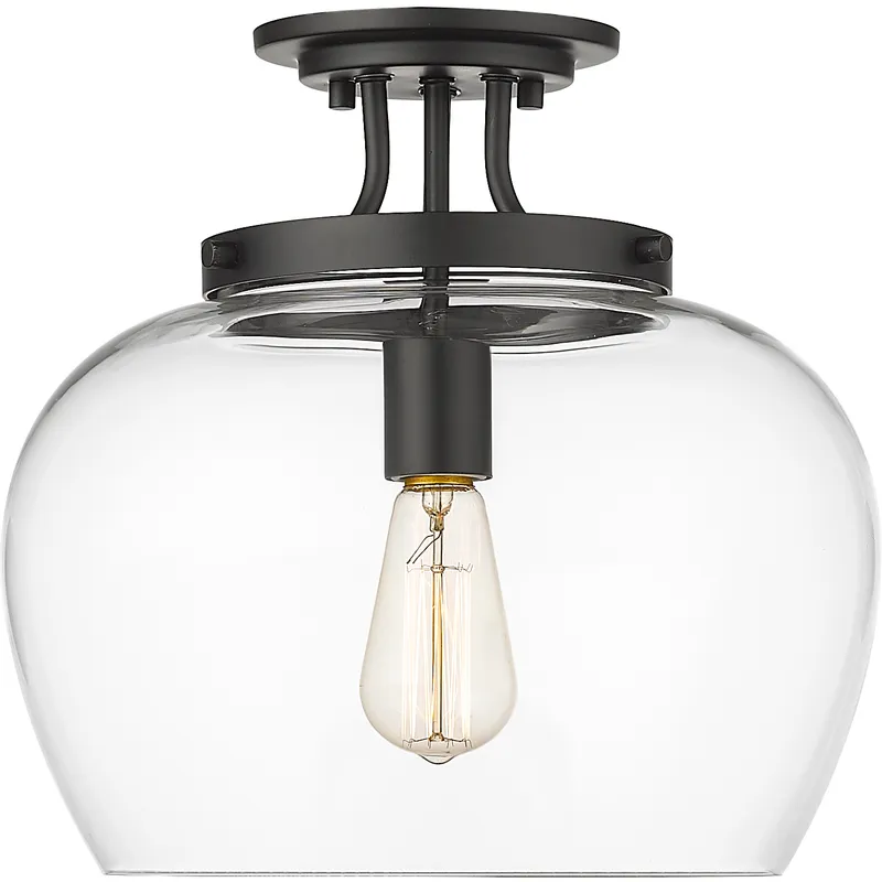 Joliet 1 Light 13 inch Matte Black Semi Flush Mount Ceiling Light