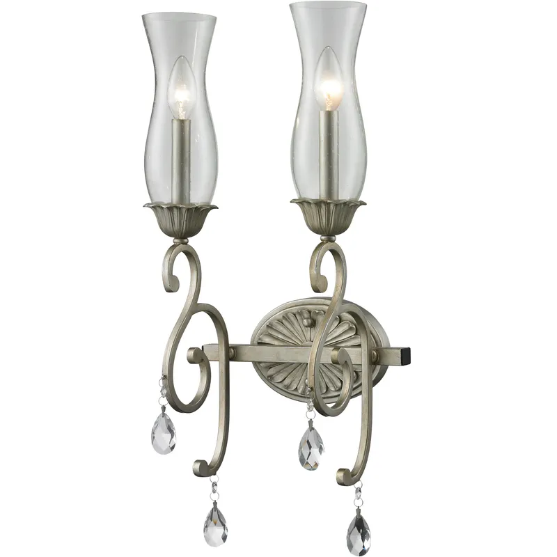 Melina 2 Light 8.5 inch Antique Silver Wall Sconce Wall Light in Clear Seedy Glass