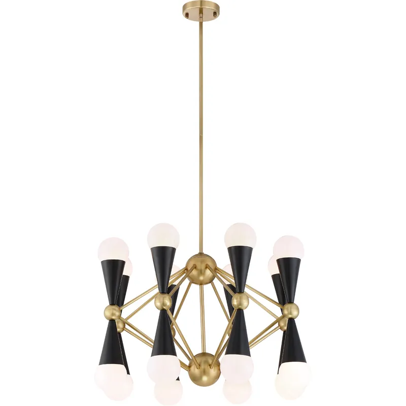 Crosby 16 Light 36 inch Aged Brass and Matte Black with Glass Chandelier Ceiling Light